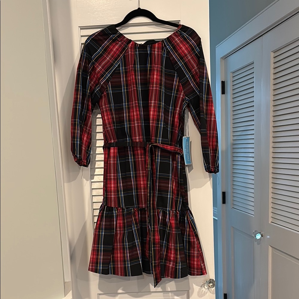 Draper James Red and Black Plaid Long Sleeve Dress